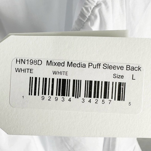 English Factory Mixed Media Puff Sleeve Back Bow Dress Size Large White - Picture 11 of 12